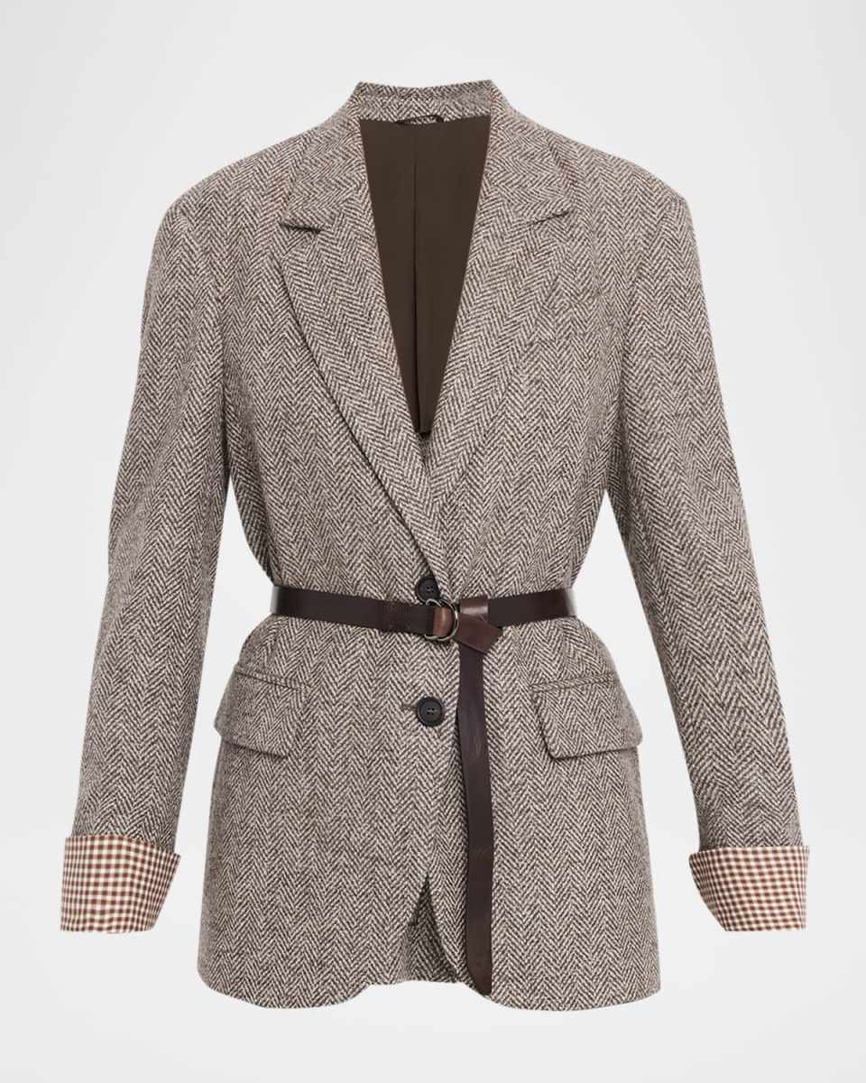 Belted Tweed Single-Breasted Blazer